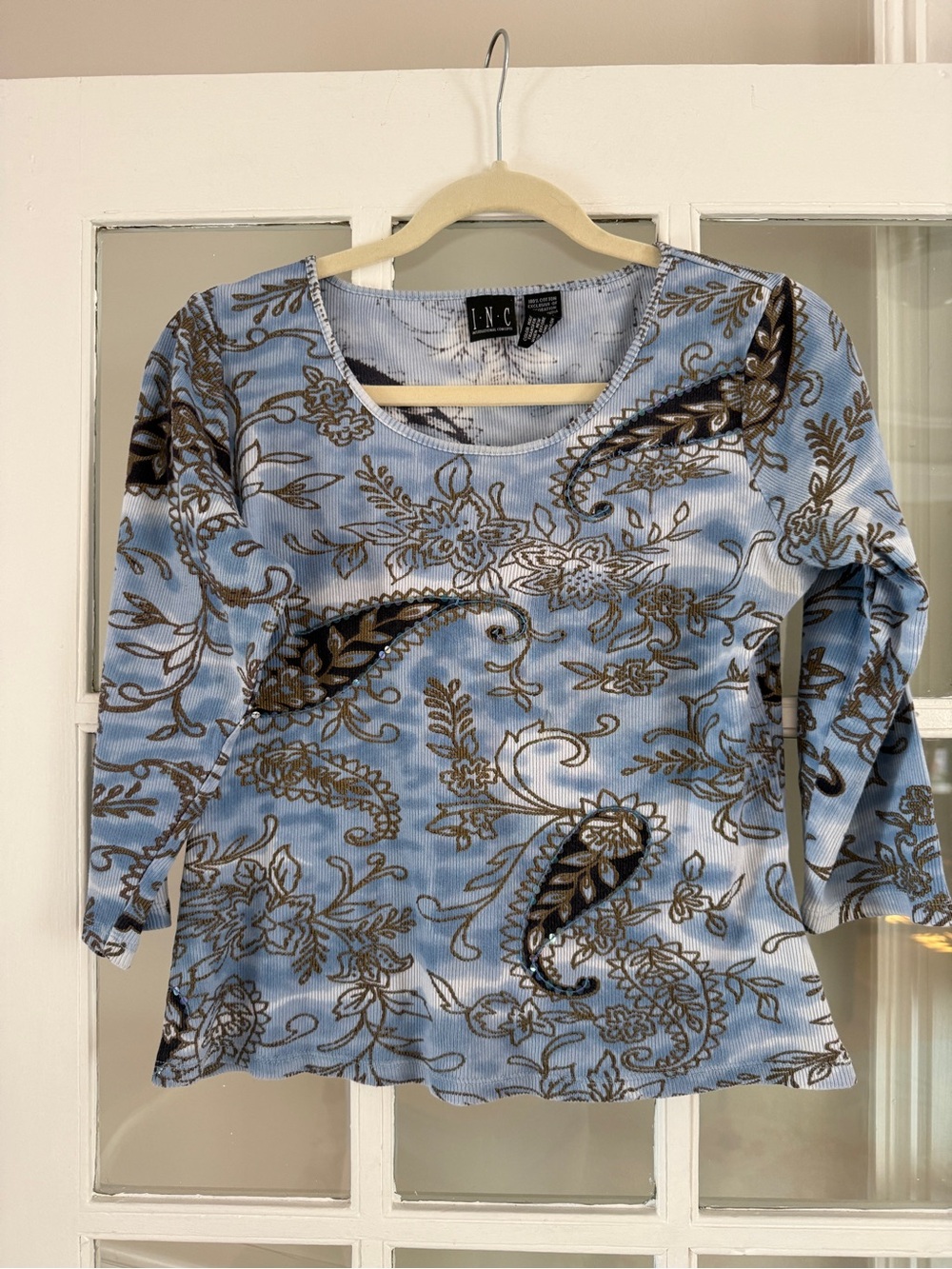 Y2K INC International Concepts Sky Blue Paisley Floral Long Sleeve Top